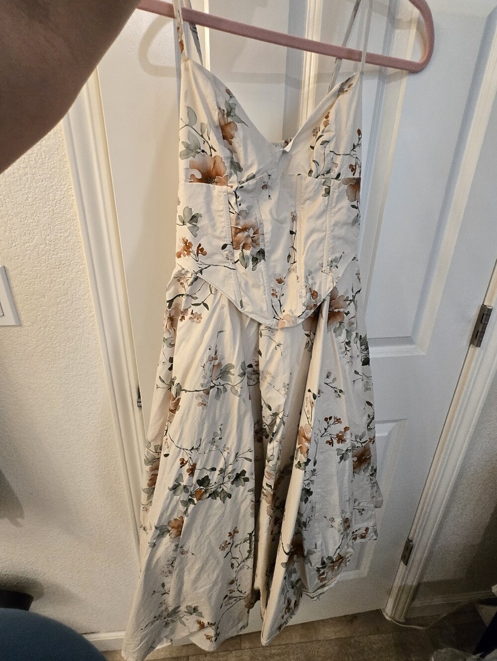 Windsor Cream Midi Dress with Brown & Green Floral Print